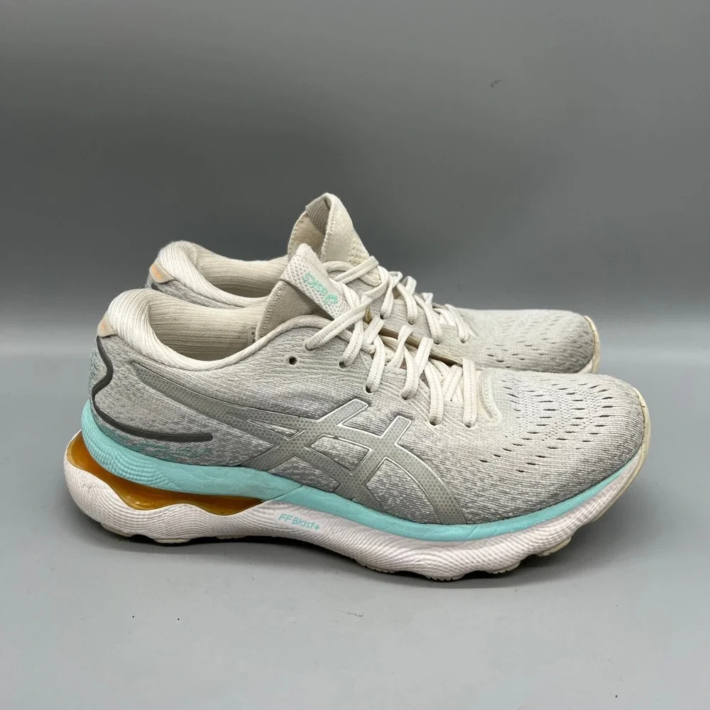 ASICS Shoes Womens 7.5 Gray Blue Gel-Nimbus 24 Running Athletic Sneakers Comfort